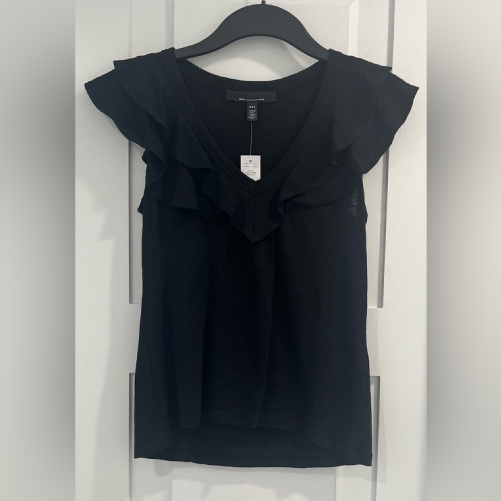 WHITE HOUSE BLACK MARKET Ruffle Neck Tee, Size XXS, NWT